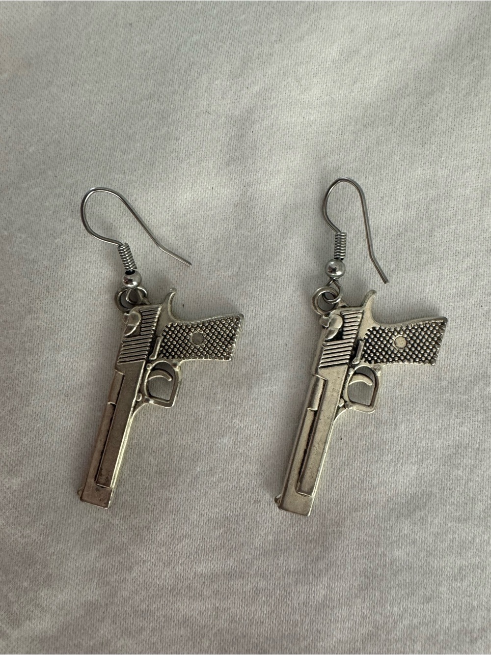 Handmade Silver Gun Dangle Earrings